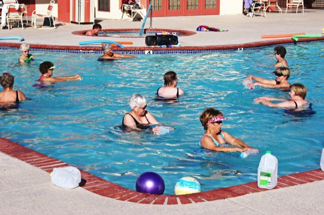 Aqua aerobics is a staple of our morning routine.